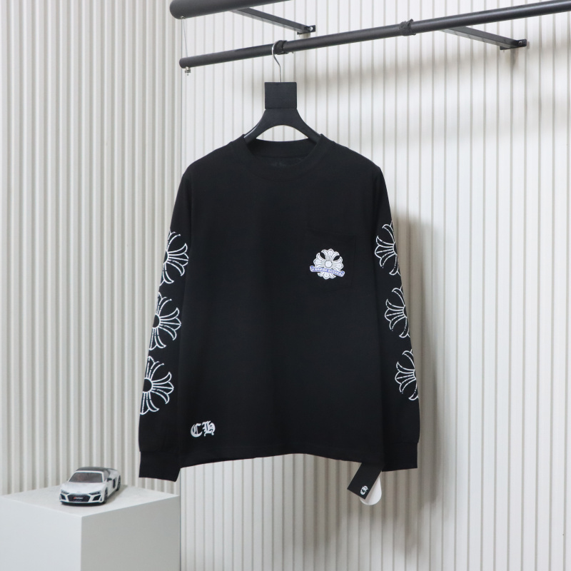 Chrome Hearts Back Damaged Horseshoe Crewneck Long Sleeve T-Shirt Black