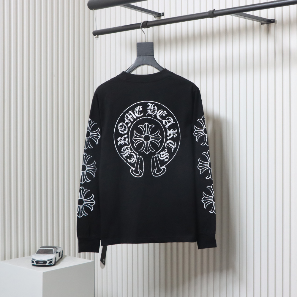 Chrome Hearts Back Damaged Horseshoe Crewneck Long Sleeve T-Shirt Black