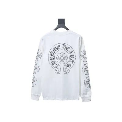 Chrome Hearts Back Damaged Horseshoe Crewneck Long Sleeve T-Shirt White 01
