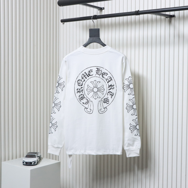 Chrome Hearts Back Damaged Horseshoe Crewneck Long Sleeve T-Shirt White