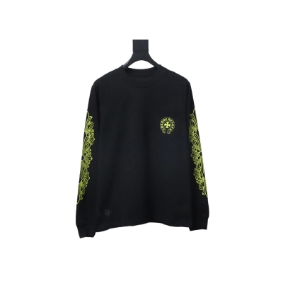 Chrome Hearts Lemon Green Horseshoe Floral Long Sleeve T-Shirt Black 02