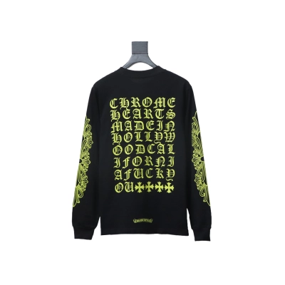 Chrome Hearts Lemon Green Horseshoe Floral Long Sleeve T-Shirt Black 01