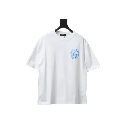 Chrome Hearts Blue Horseshoe Print White T-Shirt 02