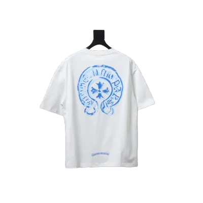 Chrome Hearts Blue Horseshoe Print White T-Shirt 01