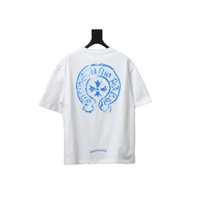 Chrome Hearts Blue Horseshoe Print White T-Shirt 01
