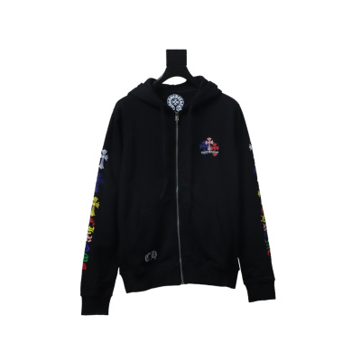Chrome Hearts Colorful Cross Print Zipper Jacket Black 02