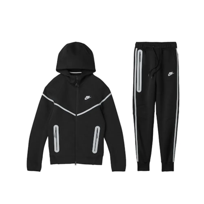Nike Sportswear Tech Fleece Full Zip Hoodie & Joggers Reflective Details Set Black Bemis Silver 01