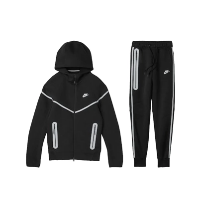 Nike Sportswear Tech Fleece Full Zip Hoodie & Joggers Reflective Details Set Black Bemis Silver 01