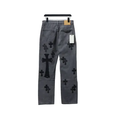 Chrome Hearts  X SexRecords Metal Cross Patch Jeans Distressed Gray 02