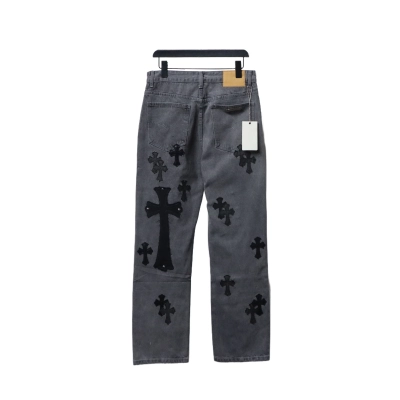 Chrome Hearts  X SexRecords Metal Cross Patch Jeans Distressed Gray 02
