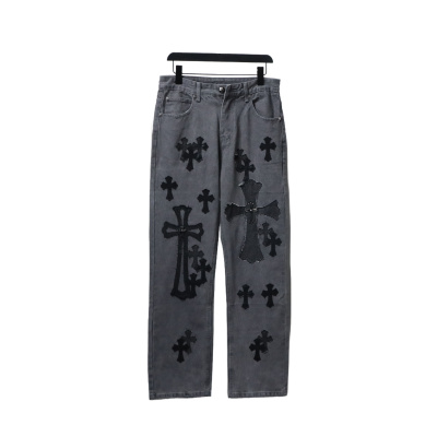 Chrome Hearts  X SexRecords Metal Cross Patch Jeans Distressed Gray 01