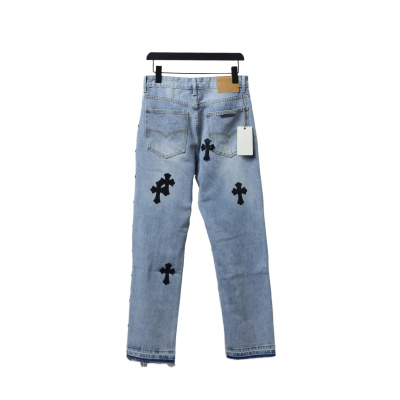 Chrome Hearts Black Cross Leather Patch Jeans 02