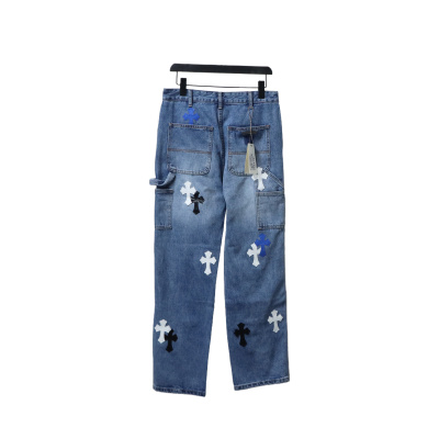Chrome Hearts Fleur Knee Cross Patch Jeans Blue 02