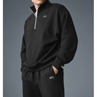 alo yoga Accolade 1/4 Zip Pullover Sportswear set Black 01