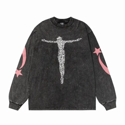 Hellstar Christ Long-Sleeve Washed Black T-Shirt D3102 Old Brick Red 01