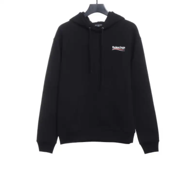  Balenciaga Clothes Embroidered Printed Cotton Hoodie Black 01