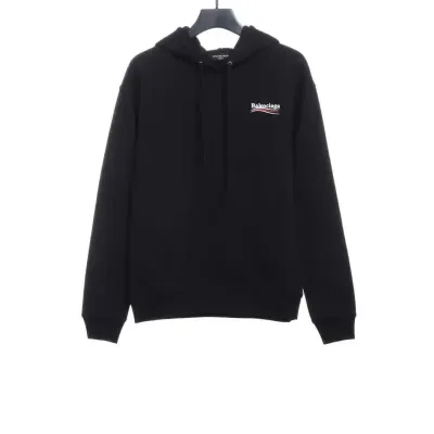  Balenciaga Clothes Embroidered Printed Cotton Hoodie Black 01