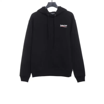  Balenciaga Clothes Embroidered Printed Cotton Hoodie Black 01