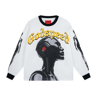 Godspeed Robot Skulls Long Sleeve T-shirt #3096 White/Apricot 01