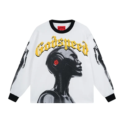 Godspeed Robot Skulls Long Sleeve T-shirt #3096 White/Apricot 01