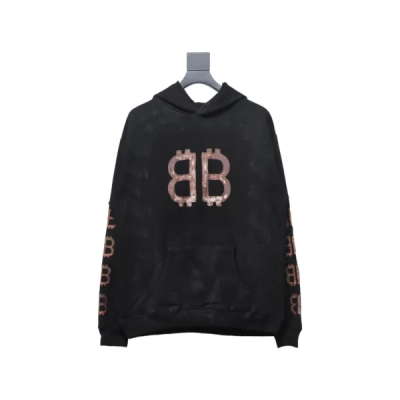 Balenciaga Clothes BB Logo Sprayed Effect Hoodie Black 01