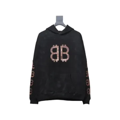 Balenciaga Clothes BB Logo Sprayed Effect Hoodie Black 01