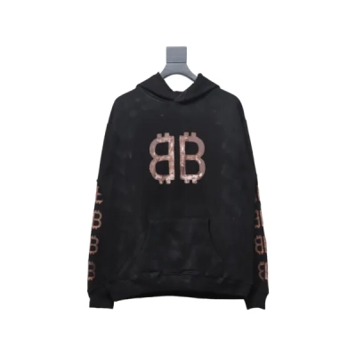 Balenciaga Clothes BB Logo Sprayed Effect Hoodie Black 01