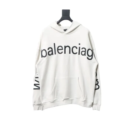 Balenciaga Clothes Hoodie With Double Arm Logo On Chest White 01