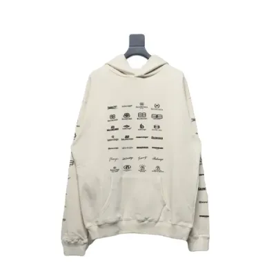 Balenciaga Clothes Logo Printed Hoodie Beige Cotton 01