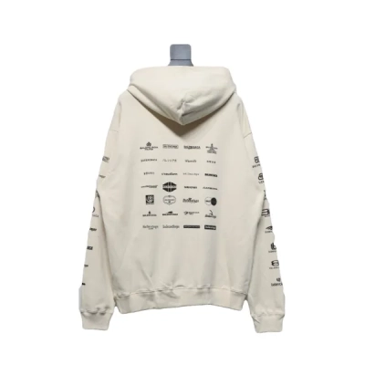 Balenciaga Clothes Logo Printed Hoodie Beige Cotton 02