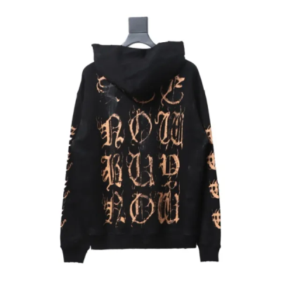 Balenciaga Clothes Metal Logo Printed Splattered Cotton Hoodie Black Brown 02