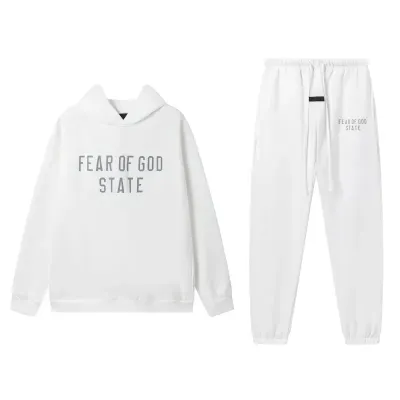 Fear of God Essentials Fleece Hoodie & Sweatpant Set White 01