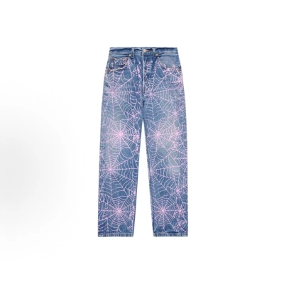 Sp5der  Pink Spider Web Printed Jeans 01