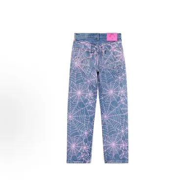 Sp5der  Pink Spider Web Printed Jeans 02