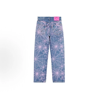 Sp5der  Pink Spider Web Printed Jeans 02