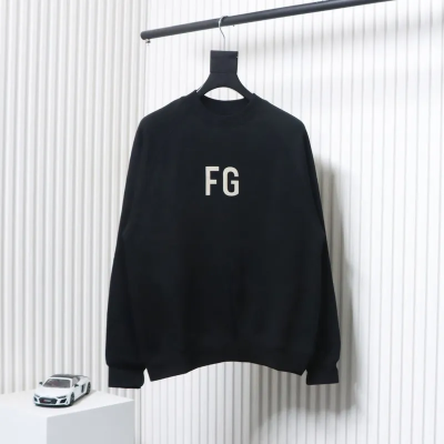 Fear of God FOG double line 24FW FG letter round neck black hoodie 01