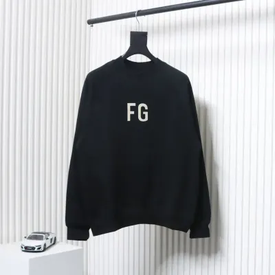 Fear of God FOG double line 24FW FG letter round neck black hoodie 01