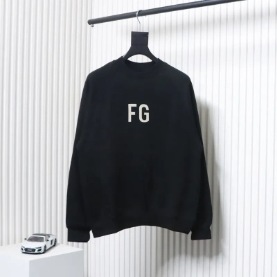 Fear of God FOG double line 24FW FG letter round neck black hoodie 01