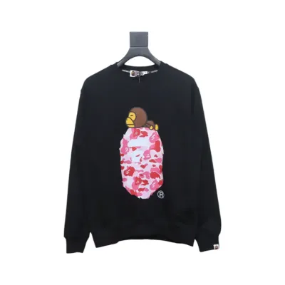 Bape Monkey Print Crewneck Sweatshirt 'BlackPink' 01