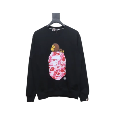 Bape Monkey Print Crewneck Sweatshirt 'BlackPink' 01