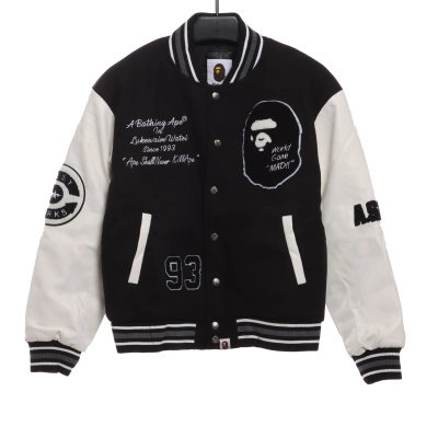 Bape Embroidered Baseball Jacket  Black 01