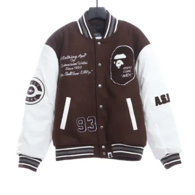 Bape Embroidered Baseball Jacket  Brown 01