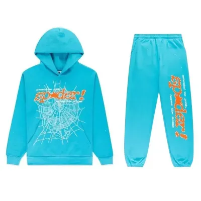 Sp5der Punk V2 Cyan Hoodie & Sweatpant Set 01