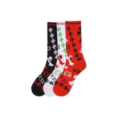 Chrome Hearts Stencil Socks Black/White/Red 01