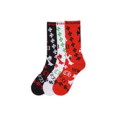 Chrome Hearts Stencil Socks Black/White/Red 01