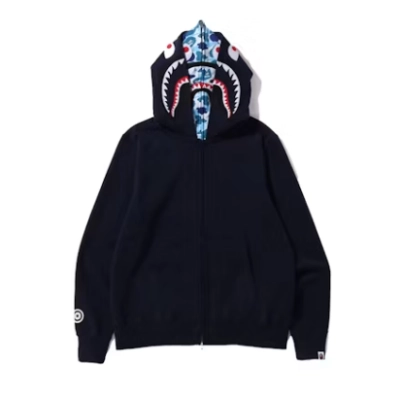 BAPE ABC Camo Shark Wide Fit Full Zip Double Hoodie Navy 01