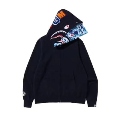 BAPE ABC Camo Shark Wide Fit Full Zip Double Hoodie Navy 02