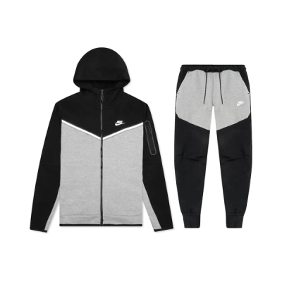 Nike Sportswear Tech Fleece Full Zip Hoodie & Joggers Set Black And Dark Grey Heather 01