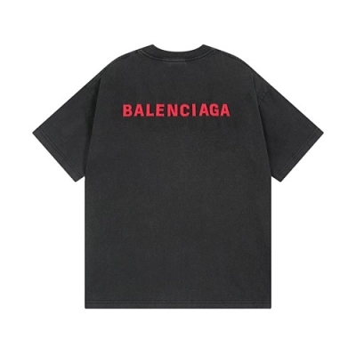 Balenciaga Clothes Logo Embroidered Washed Distressed T-shirt Black/Blue 01