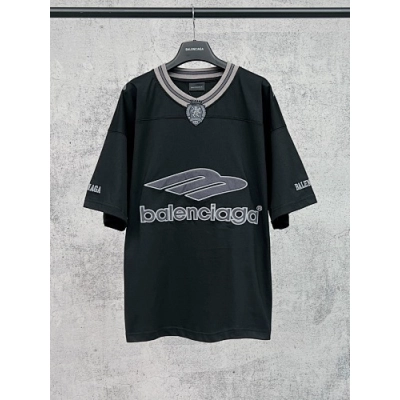 Balenciaga Clothes 3B Silhouette Ribbed V-neck Printed T-shirt Black/Dark Blue/Gray 02